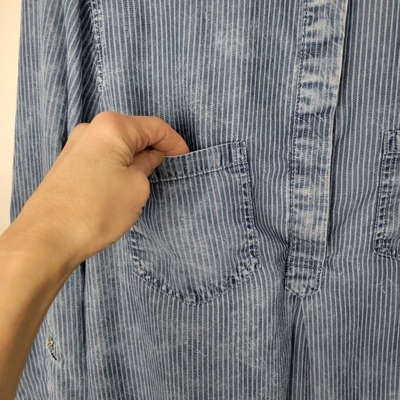 STANDARD GRACE WOMEN'S 3/4 SNAP UP LONG SLEEVE CHAMBRAY STONE WASH TOP SIZE M - Picture 4 of 11